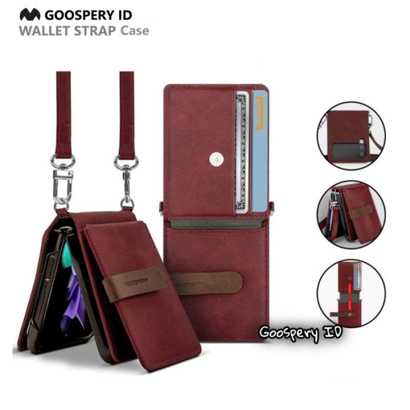 GOOSPERY Wallet Adjustable Cross Body Strap Cover for Galaxy Z Flip 5 4 3  Case