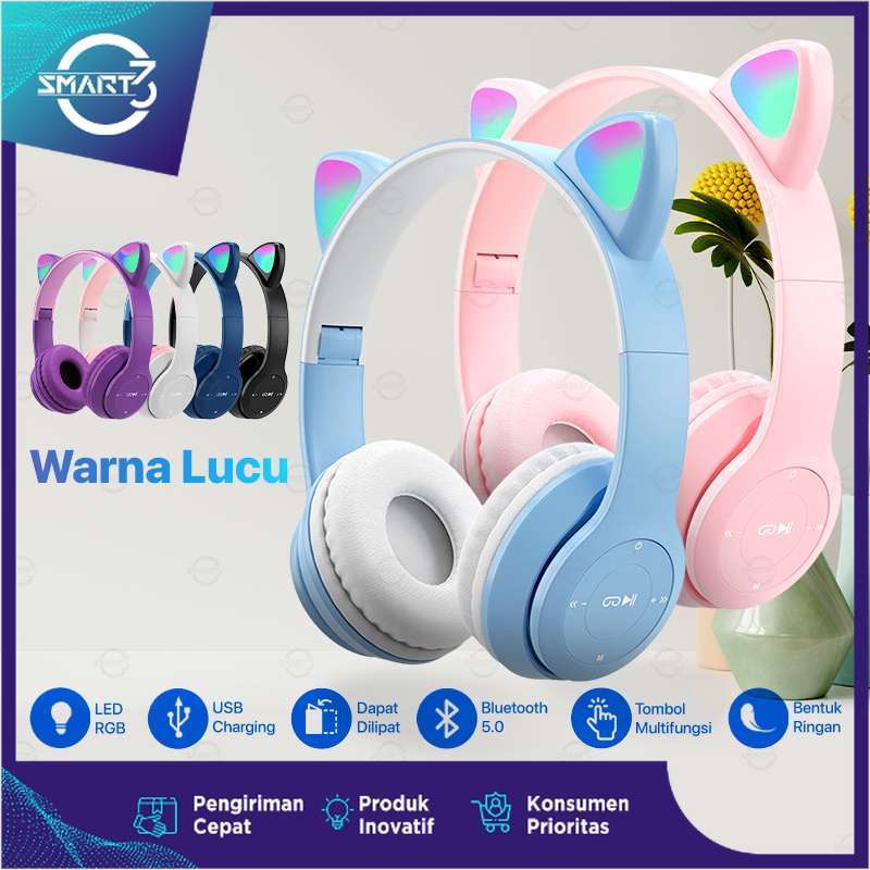 Jual Headset Bluetooth Wireless LED Bass Telinga Kucing Stereo