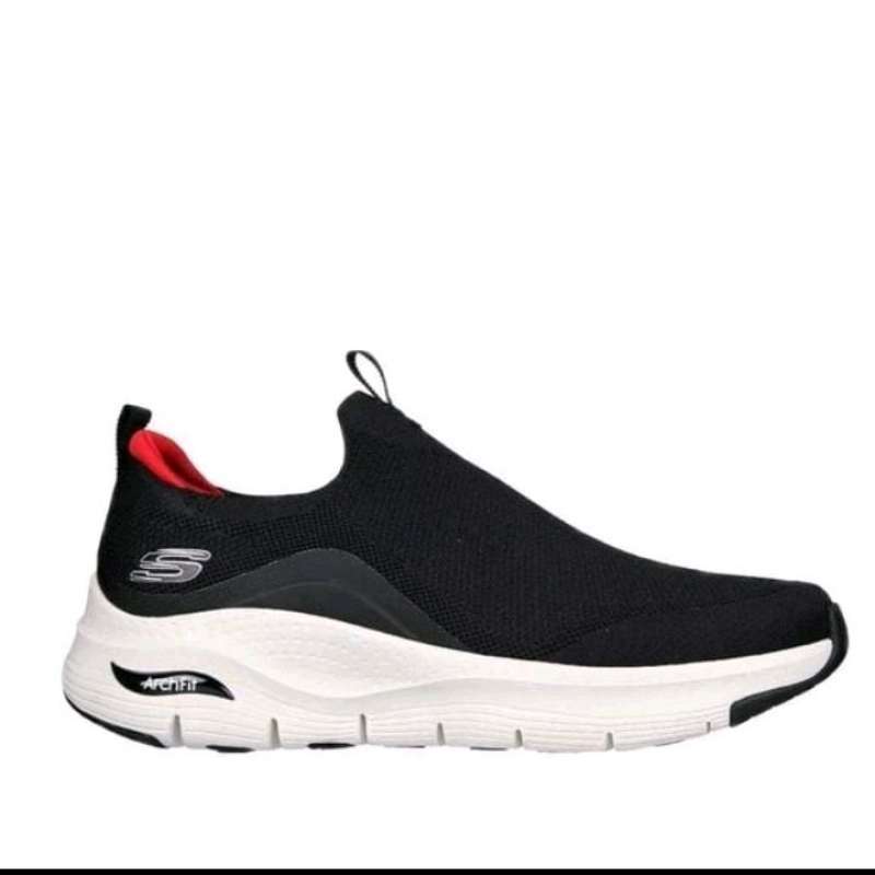 Sepatu Sneakers Pria Skechers Arch Fit Slip On Black White Original