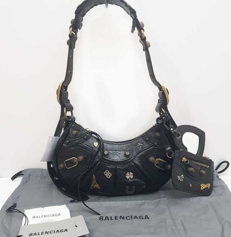 Jual New Balenciaga Le Cagole Xs Pin Charm Black Leather Eiffel