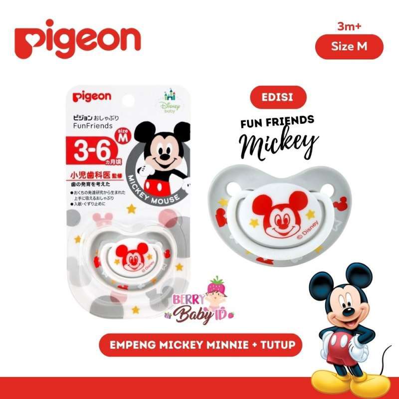 Pigeon Silicone Pacifier Fun Friends Mickey Minnie Series Empeng Dot  Soother Bayi Berry Baby Fun Mickey Size M
