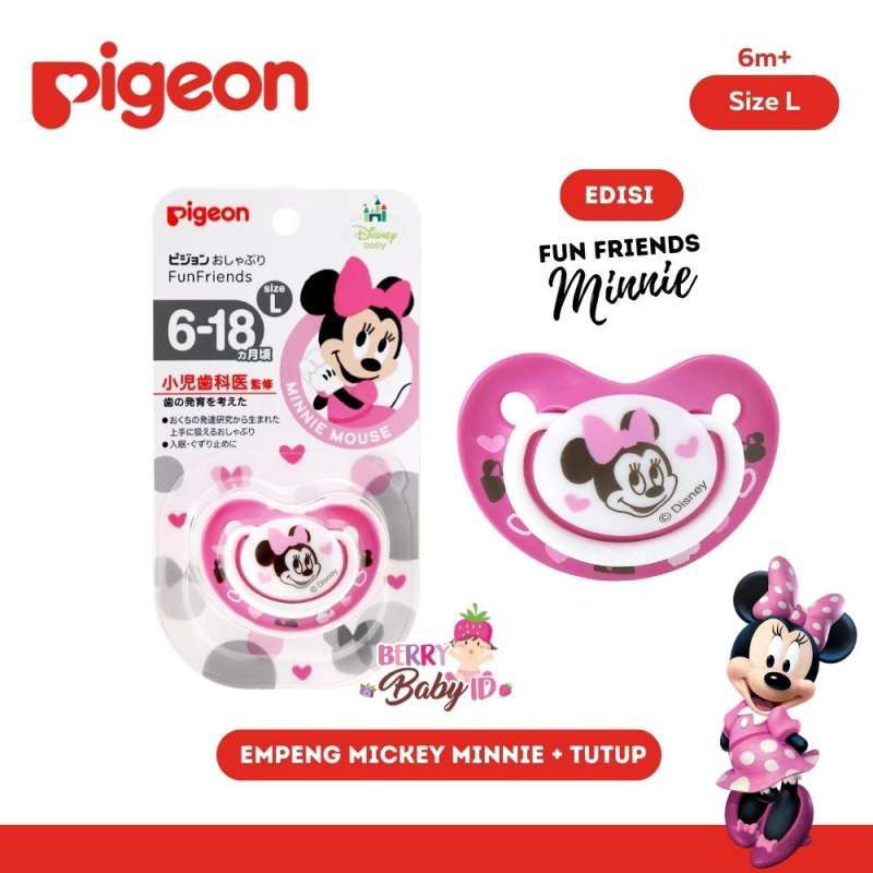 Pigeon Silicone Pacifier Fun Friends Mickey Minnie Series Empeng Dot  Soother Bayi Berry Baby Fun Minnie Size L