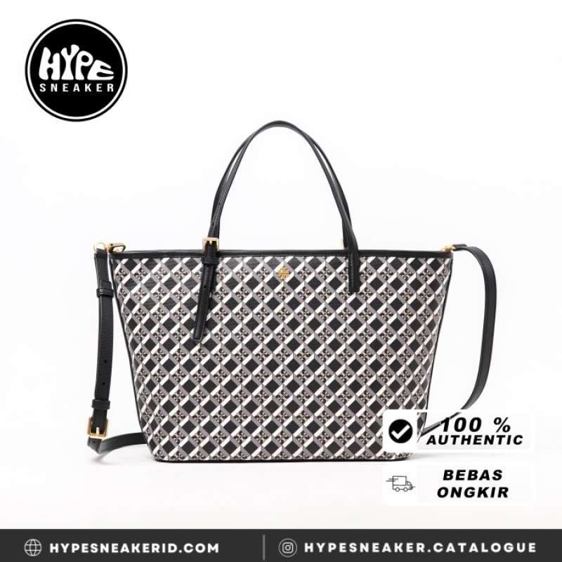 Tas TORY BURCH GEO MONOGRAM BLACK TOTE BAG 100 ORI