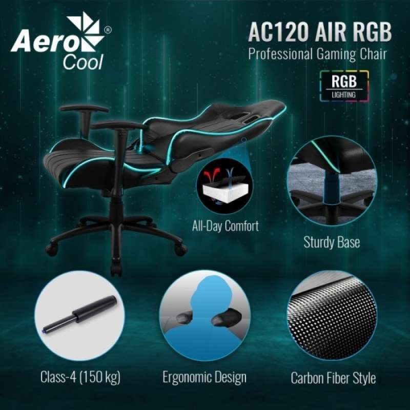 Aerocool ac120 air black top gaming chair with rgb lighting