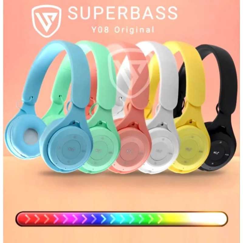 Promo Headset Bluetooth Bando Macaron Y08 Headphone Bass Stereo