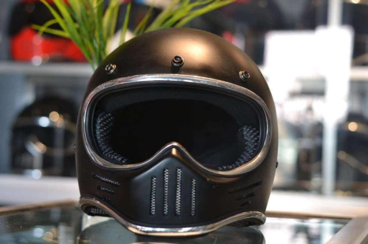 Promo Helm Custom Retro Cakil M30 Simpson Black Doff List Chrome