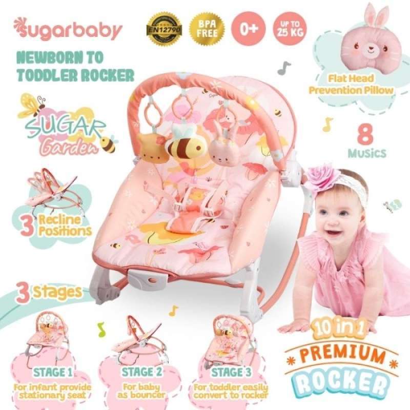 Sugar Baby 10 In 1 Premium Rocker Extra Large Baby Bouncer Sugar Garden