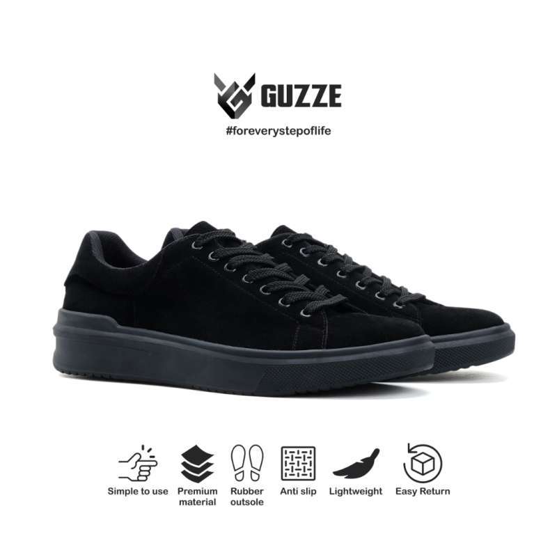 Jual Sepatu Sneakers Pria Casual Guzze Kobe Suede Hitam Sekolah