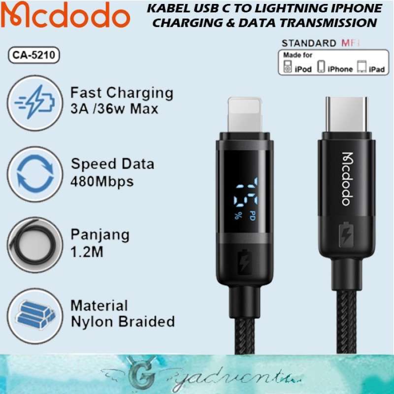 Jual Mcdodo Ca-5210 Bat Kabel Charger USB Type C To Lightning