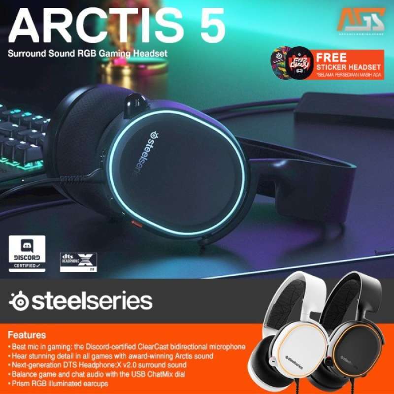 Diskon Steelseries Arctis 5 Black White Gaming Headset Headphone Sale