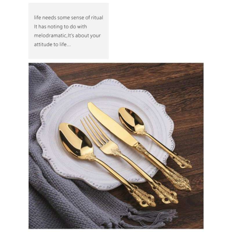 Sendok Makan Emas Royal vintage cutlery set sendok set gold Set peralatan  makan Sendok makan sendok garpu