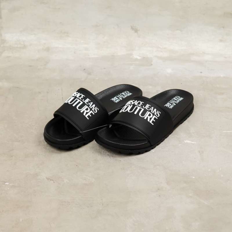 Jual Versace Jeans Couture Text White Sandal Slide In Black Di
