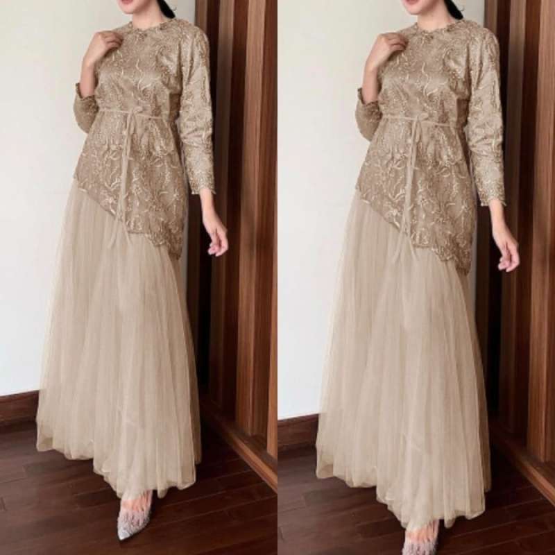 Jual Maxi Dress Wanita Tile Mutiara Full Moscrepe Gaun Pesta