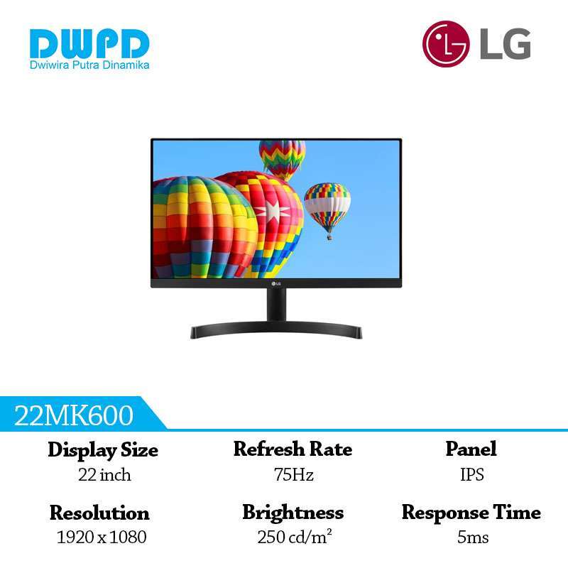 Jual LG Monitor 22inch 22MK600 Full HD IPS 5ms 75Hz Radeon