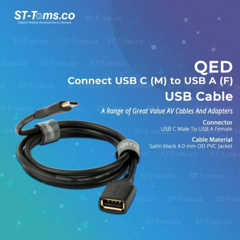 QED Connect USB A Female to C Male Cable, Ukuran