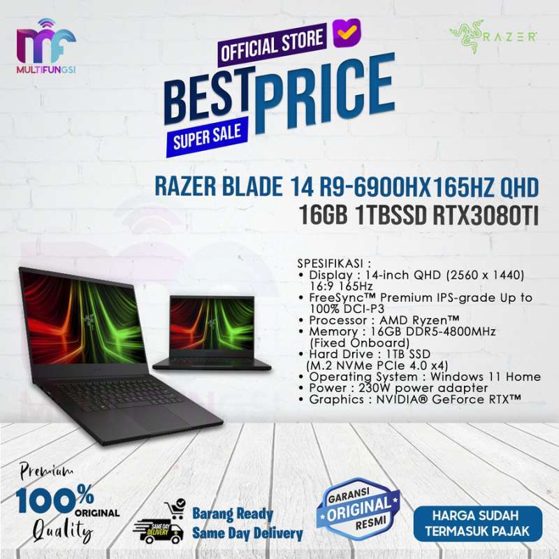 Rtx 3080 Razer Ryzen Laptop Razer Blade 14 R9-6900HX 165Hz QHD 16Gb 1TB SSD RTX3080Ti