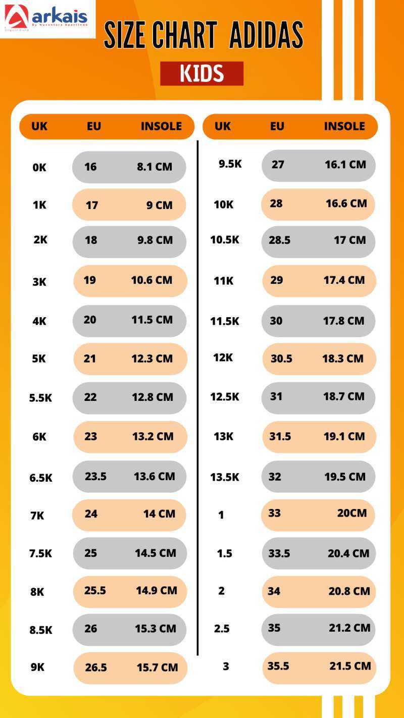 Size chart adidas 2025 sandal