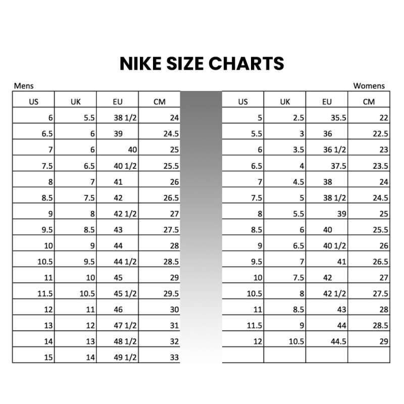 Nike cortez size chart on sale