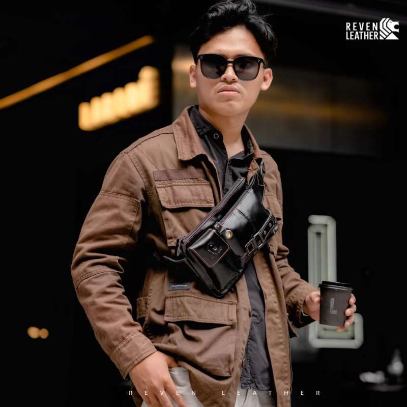 GST Tas Selempang Kulit Pria Waistbag Multifungsi Branded Original Kulit Sapi Asli Premium
