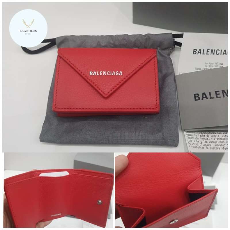 BALENCIAGA mini wallet Triple Folded papier Red 100 Authentic