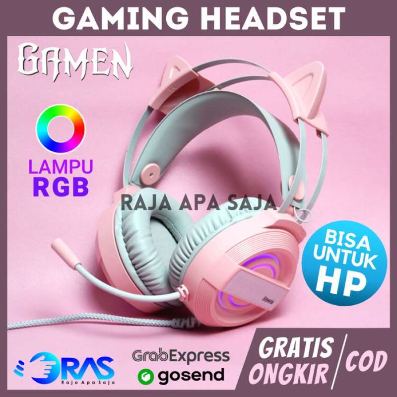 Promo HEADSET GAMING RGB PINK KUCING HANDSET HENSET HEADPHONE CEWE