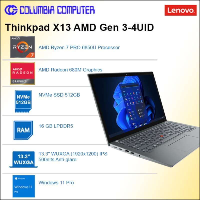 ThinkPad X13 Gen3 ryzen7 6850u 32Gb 2TB Refurbished Laptop Lenovo