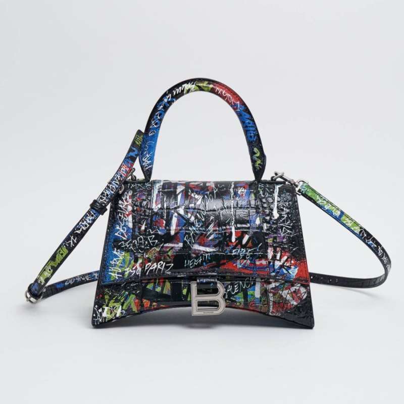 Balenciaga Graffiti Print Embroidery Hourglass S Top Handle