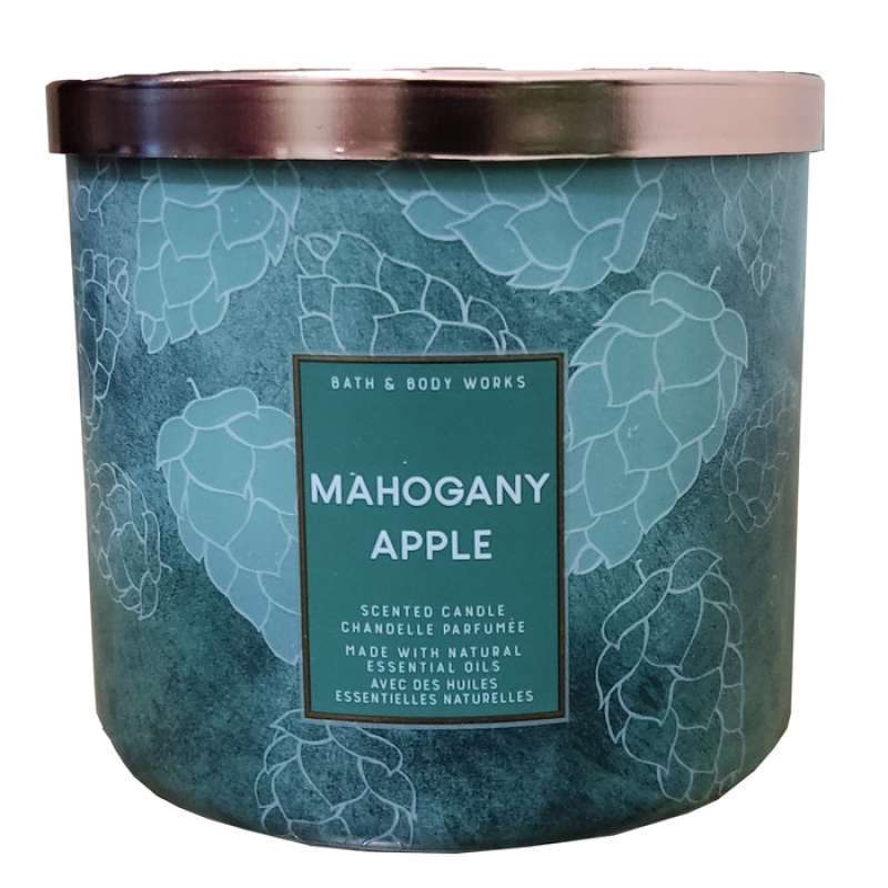 Promo Bath and Body Works BBW Mahogany Apple 3 Wick Scented Candle