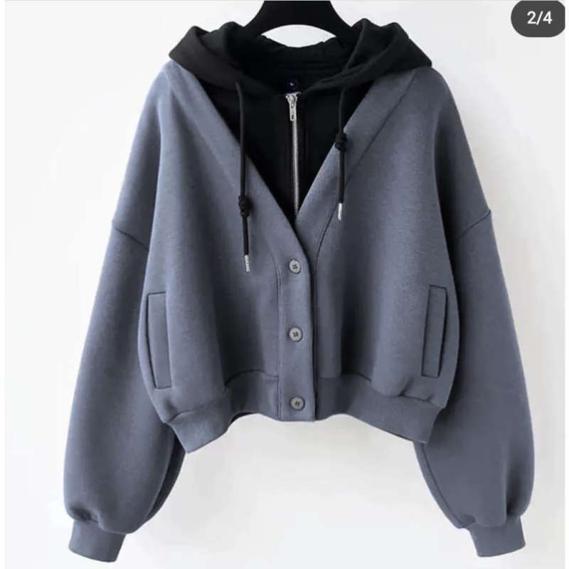 DOUBLE CARDIGAN SWEATER HOODIE SWEATER JAKET HOODIE WANITA KOREAN STYLE