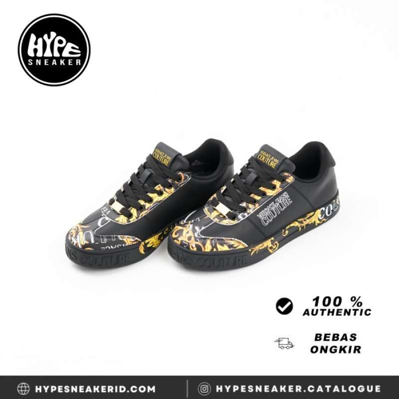 Jual Sepatu VERSACE JEANS TEXT BAROQUE YELLOW BLACK SNEAKER 100