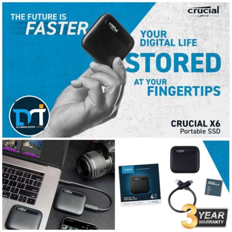 Crucial 500GB X6 Portable SSD with USB Type-C to USB Type-A