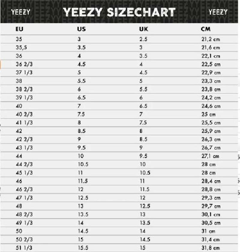 Yeezy blue tint size chart hotsell