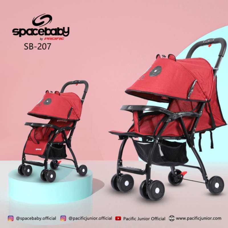 Stroller Bayi Space Baby Model Terbaru Tipe SB 207 Merah Bubblewrap Dus