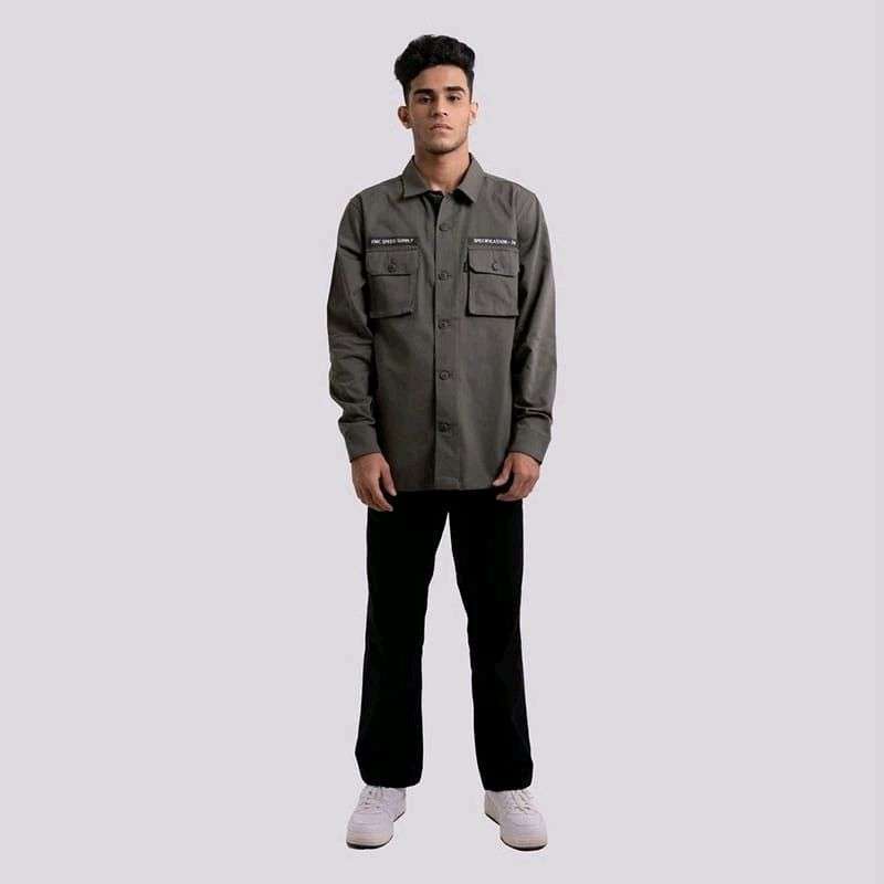 Jual FMC Jaket Kemeja Katun Berkerah Semi Parka Saku Depan