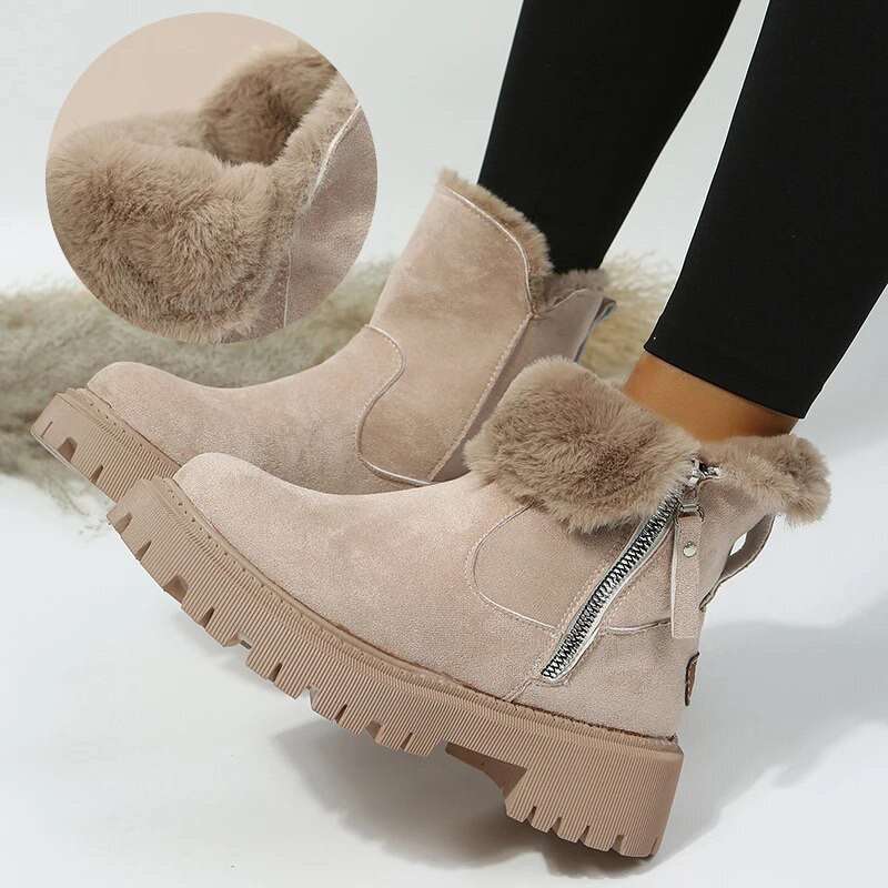 GST Sepatu Boots Wanita Winter Musim dingin inner fur bulu antislip