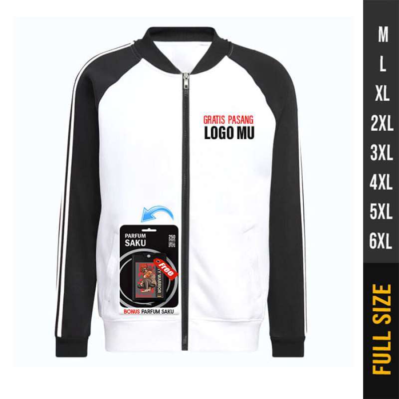 Jual JAKET OLAGRAGA JUMBO PUTIH STRIP PUTIH KOMBINASI HITAM M 6XL
