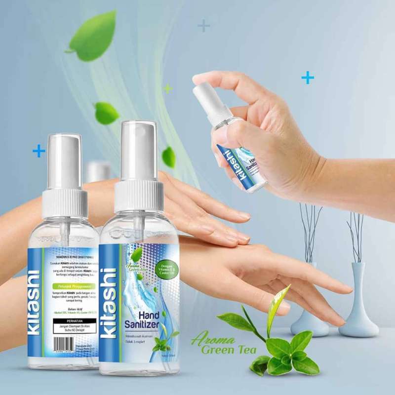 2 Botol Kitashi Hand Sanitizer Spray Greentea 60 Ml Terbaru