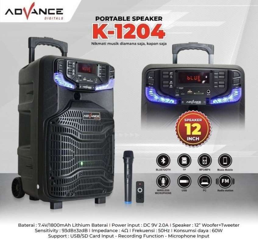 Jual SPEAKER BLUETOOTH ADVANCE K1204 Speaker Portable 12 inch di