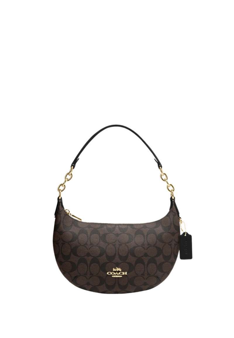 COACH Payton Hobo In Signature Canvas Brown Black