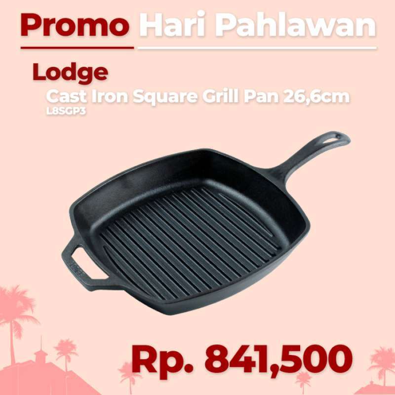 Promo Lodge 26.67 Cm Square Cast Iron Grill Pan L8Sgp3 Diskon 10