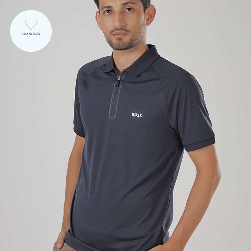 HUGO BOSS Men Philicular ZipUp Slim Fit Polo Shirt Dark Blue 100%  Authentic