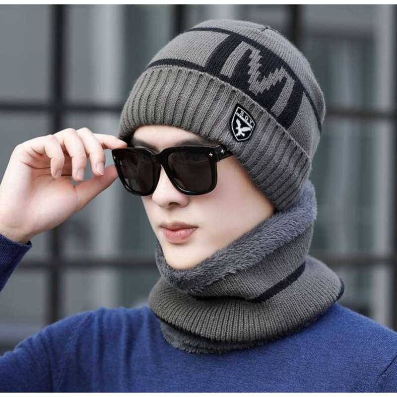 VERISH MAN WOMAN KIDS UNISEX WINTER KNIT BEANIE SCARF THERMAL TOPI KUPLUK  SYAL SET MUSIM DINGIN PRIA WANITA ANAK