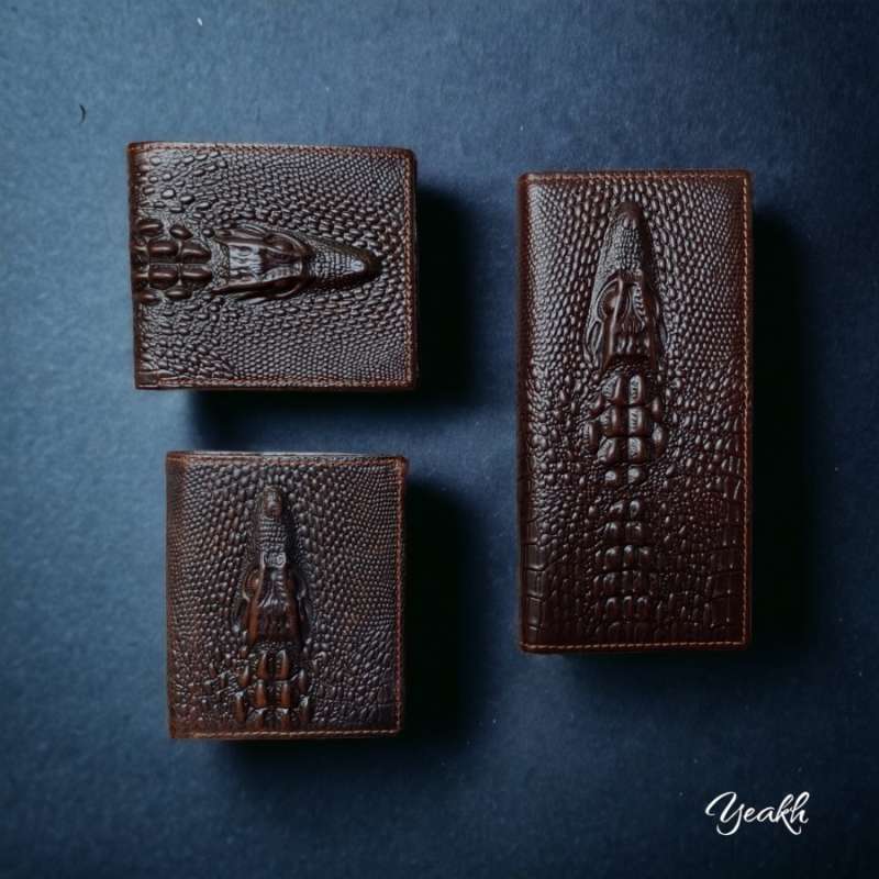 VERISH Dompet Lipat kulit asli Koin pria BERDIRI pendek MODEL BUAYA -  Dompet CROCODILE