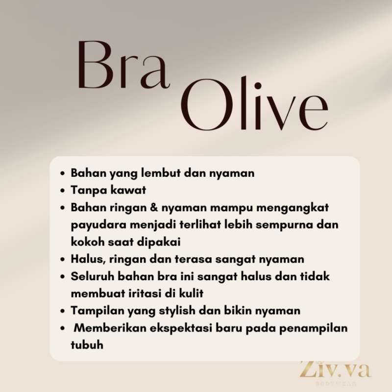 ZIVVA Bra Olive | Bra Tanpa Kawat | Push Up Bra | BH Best Seller | Pakaian  Dalam Wanita | Bra Cewe