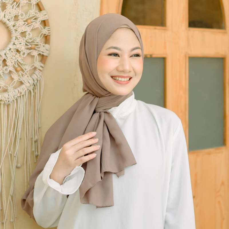 Promo Dira Eyelash Shawl pashmina Katun Bordir Pinggir Brownie