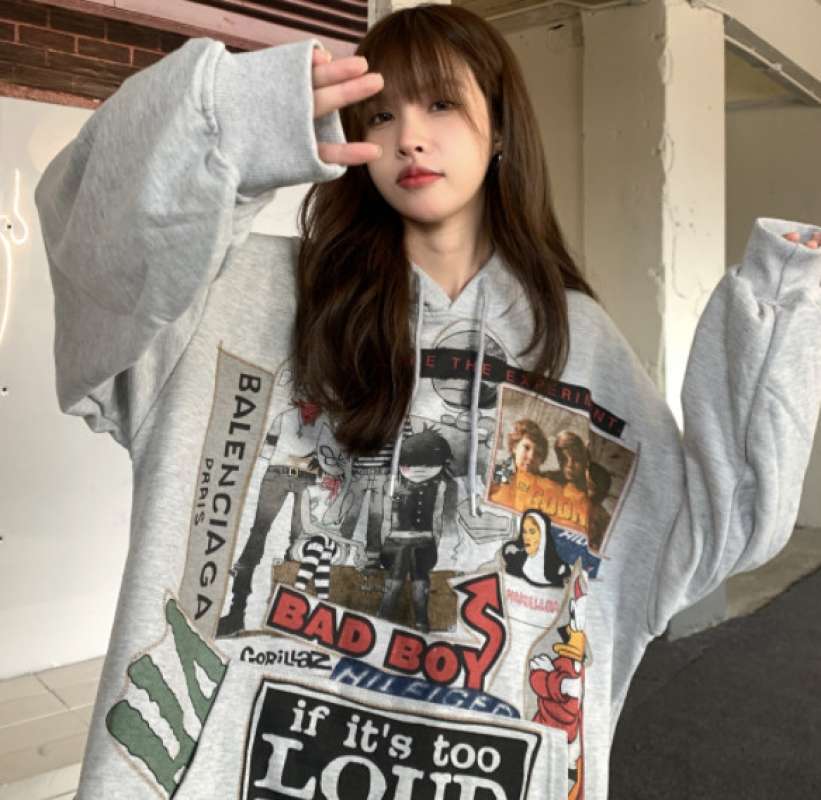 Promo Sweater Hoodie Oversized Bad Boy Fashion Wanita Abu Oversize
