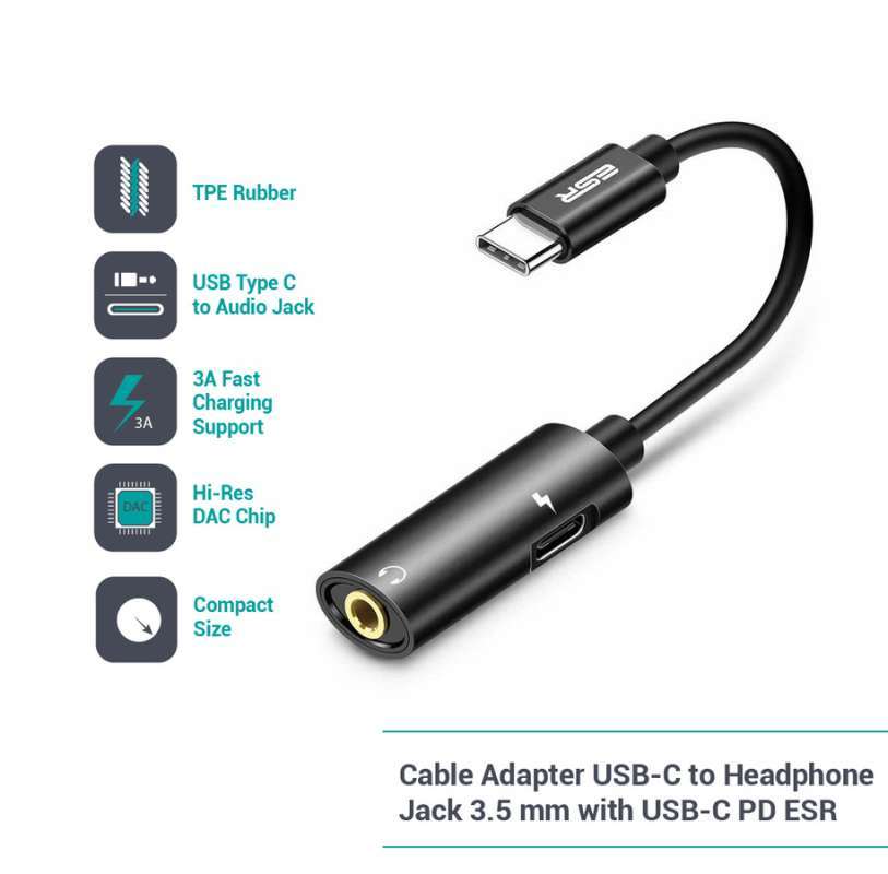 Usb C Usb Jack Splitter Cable Adapter USB-C To Headphone Jack Mm With USB-C  PD ESR