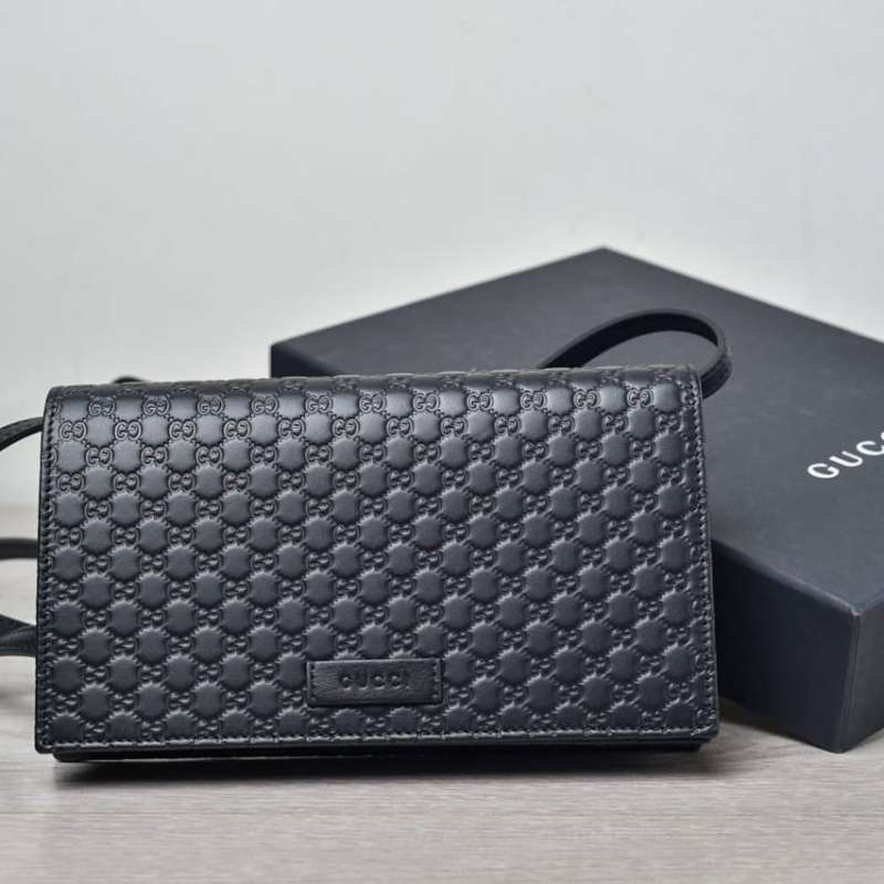 GUCCI MICROGUCCISSIMA CROSSBODY WALLET BLACK WOC