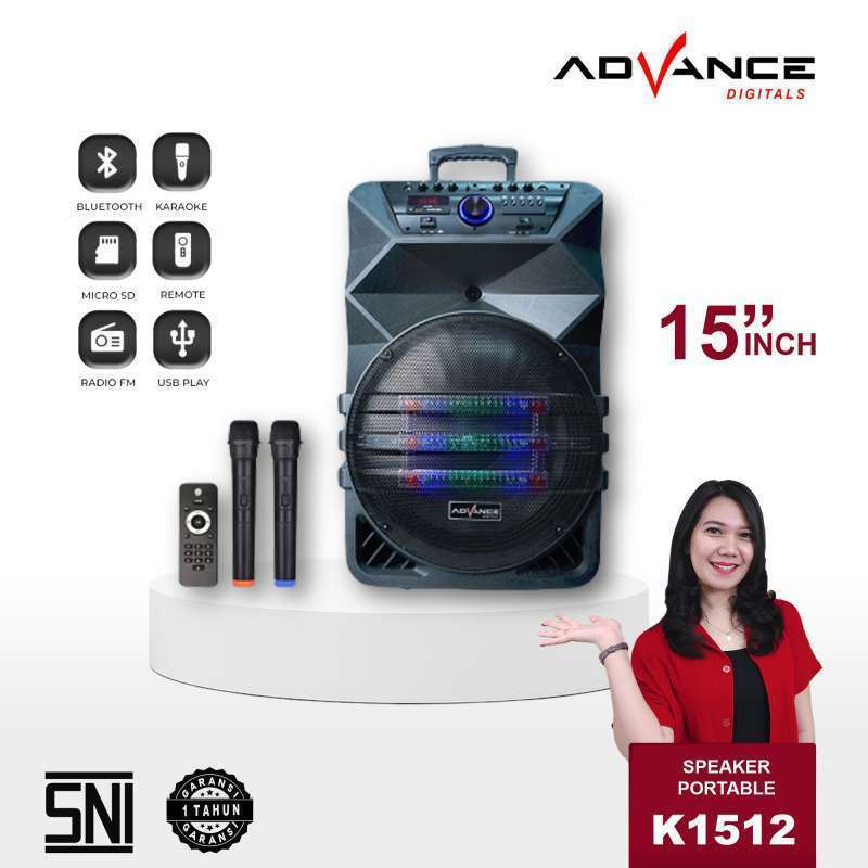 ADVANCE Speaker Super Bass 15 inch FREE Mic Wireless K-1512)