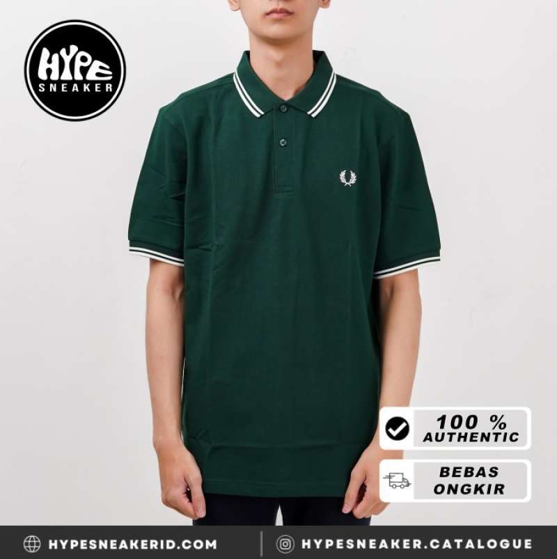 Jual Kaos FRED PERRY TWIN WHITE GREEN POLO 100 ORIGINAL di Seller